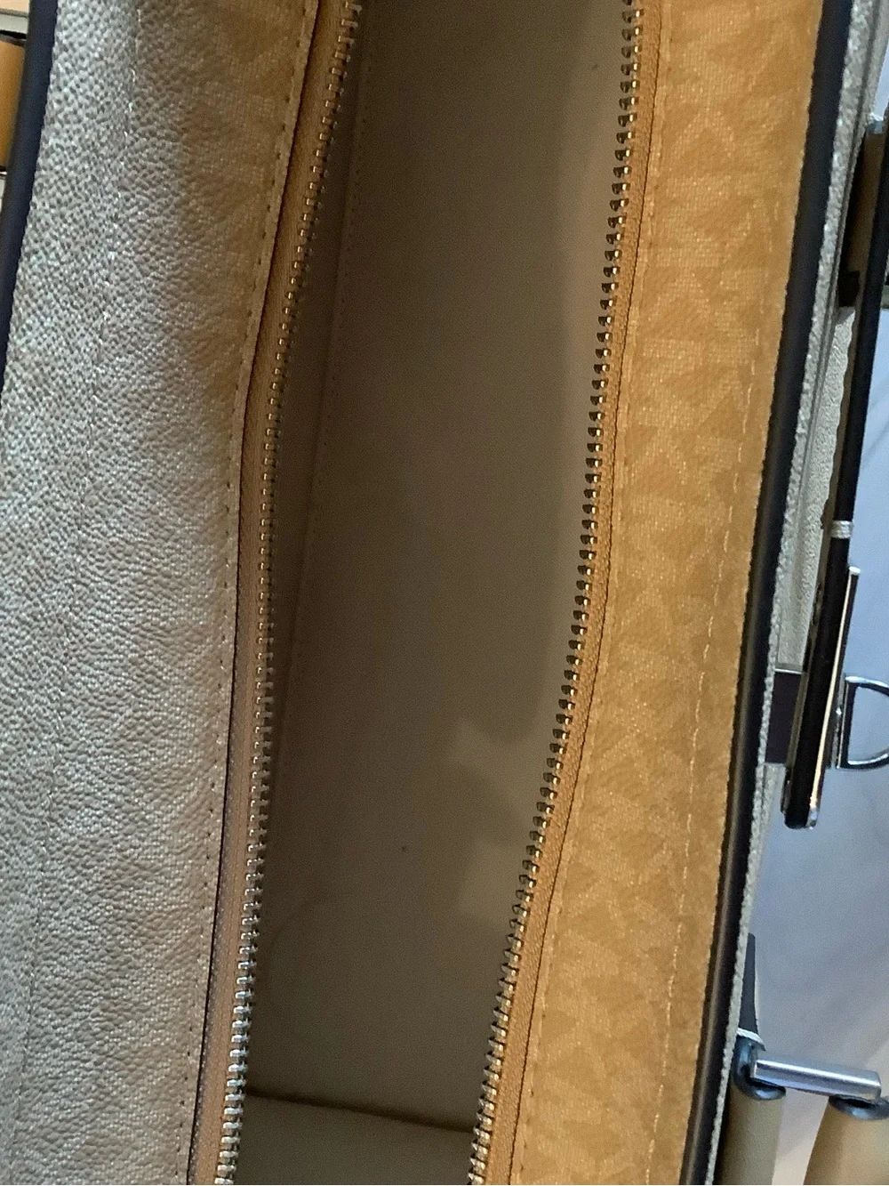 MICHAEL Michael Kors Beige Signature Satchel with Silver Hardware